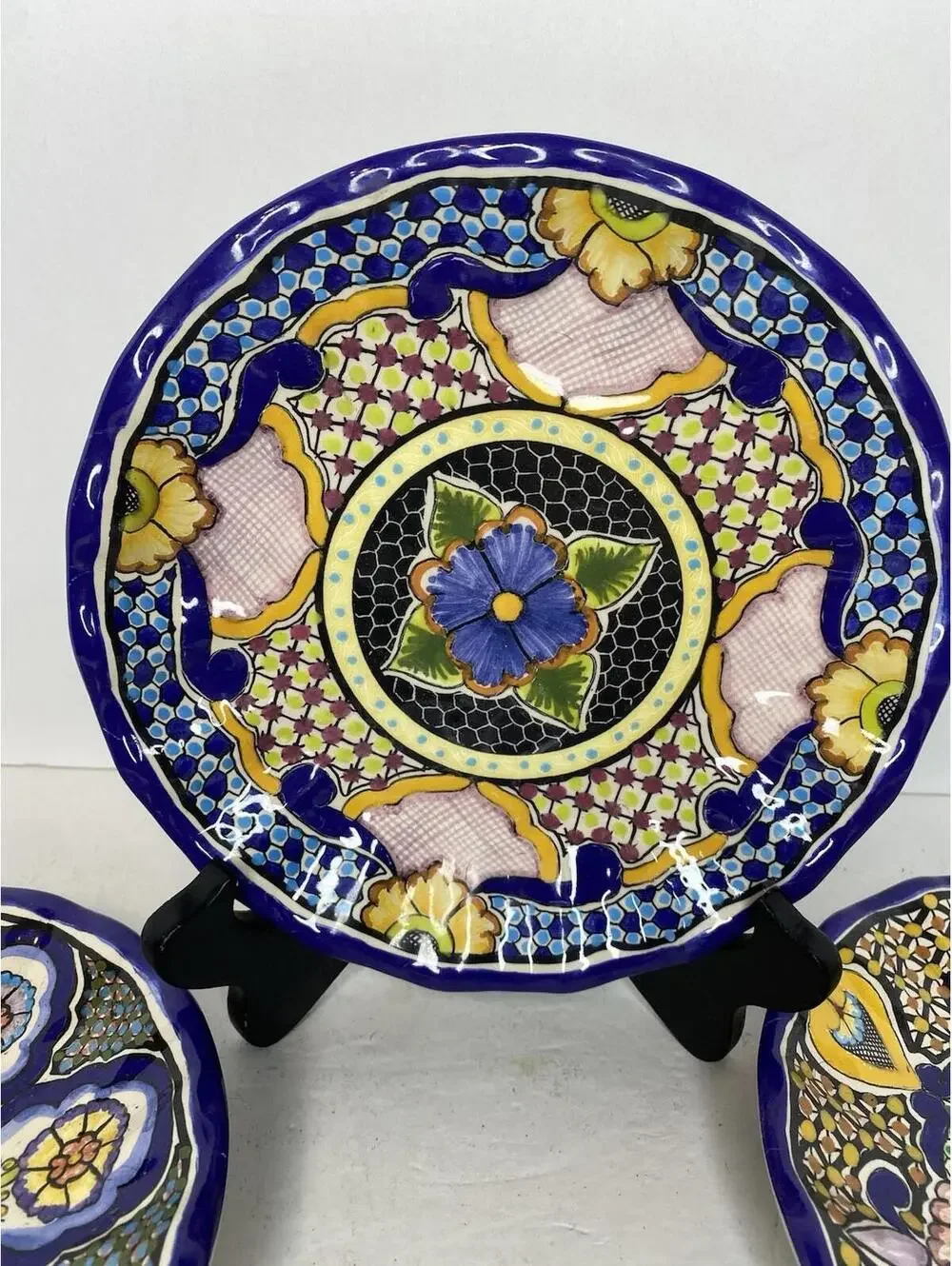 Pottery Barn Del Sol Melamine Salad Plates Mixed Pattern Set of 4 Multicolor